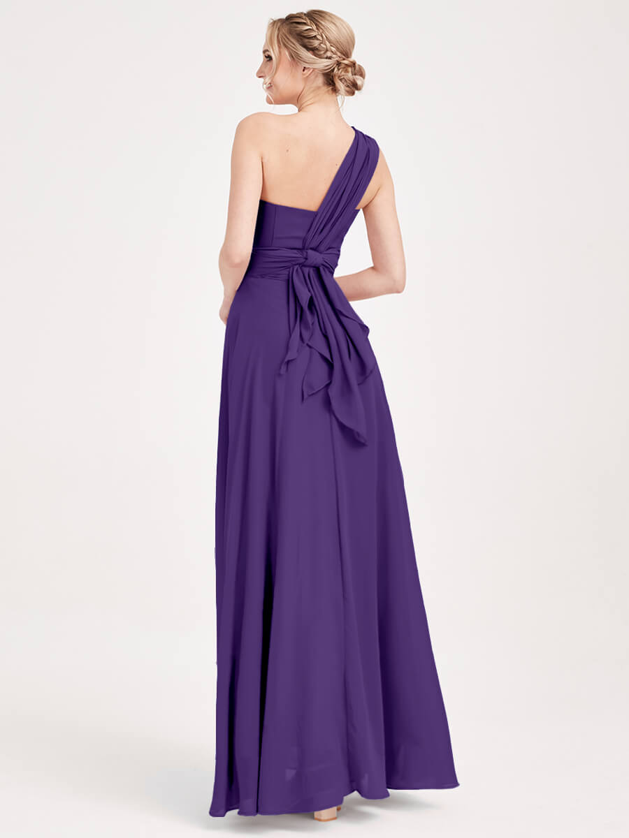 Royal Purple Multi Ways Wrap Convertible Bridesmaid Dress Strapless Chiffon A-line Gown For Bridesmaid Party-CHRIS