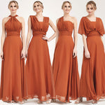 Burnt Orange Multi Ways Wrap Convertible Bridesmaid Dress Strapless Chiffon A-line Gown For Bridesmaid Party-CHRIS