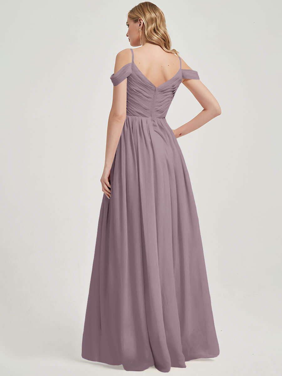 V-neckline with chiffon fabric Pleated Bridesmaid Dress Ellen