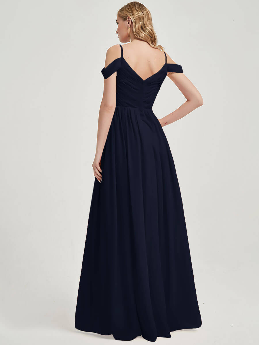 Dark Navy Pleated Pleated Bridesmaid Dress Ellen