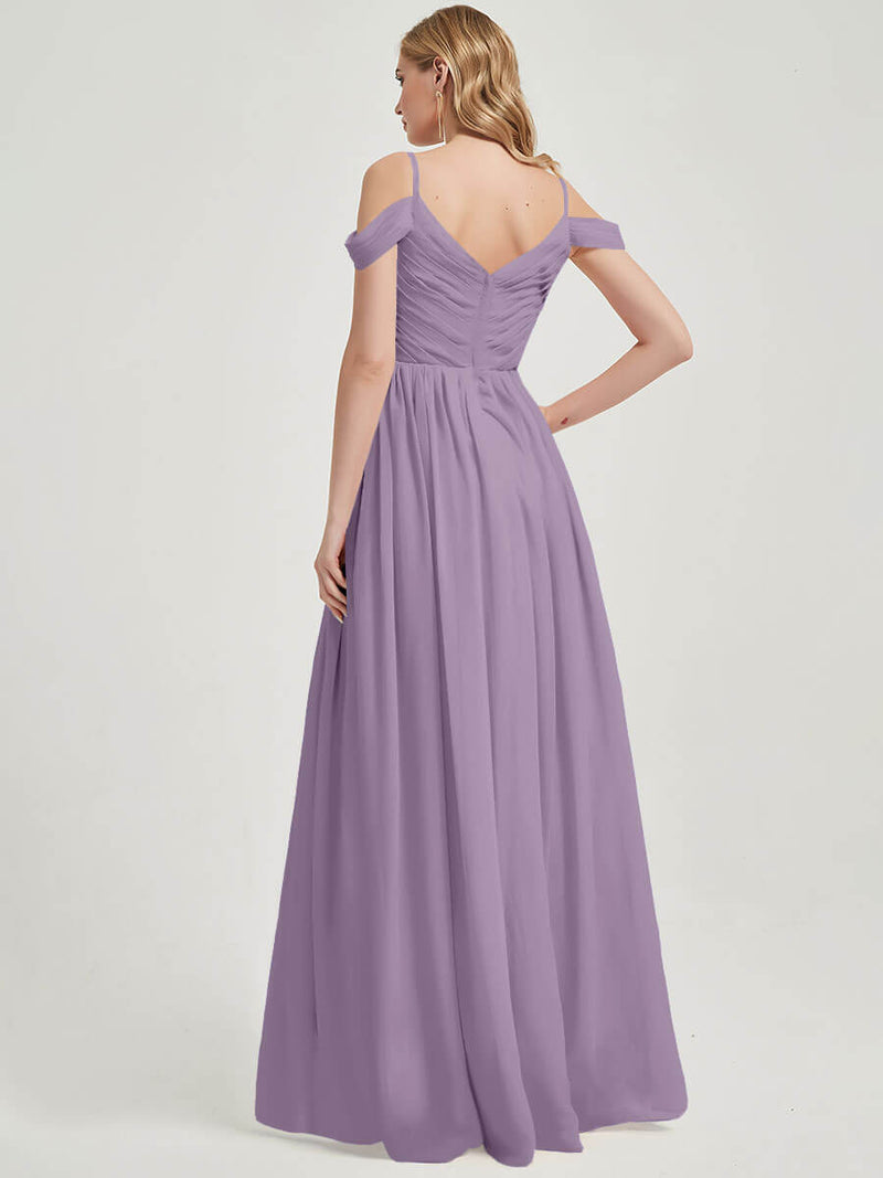 V-neckline with chiffon fabric Pleated Bridesmaid Dress-Ellen