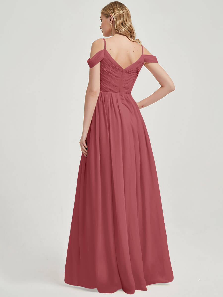 V-neckline with chiffon fabric Pleated Bridesmaid Dress Ellen