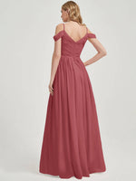 V-neckline with chiffon fabric Pleated Bridesmaid Dress-Ellen