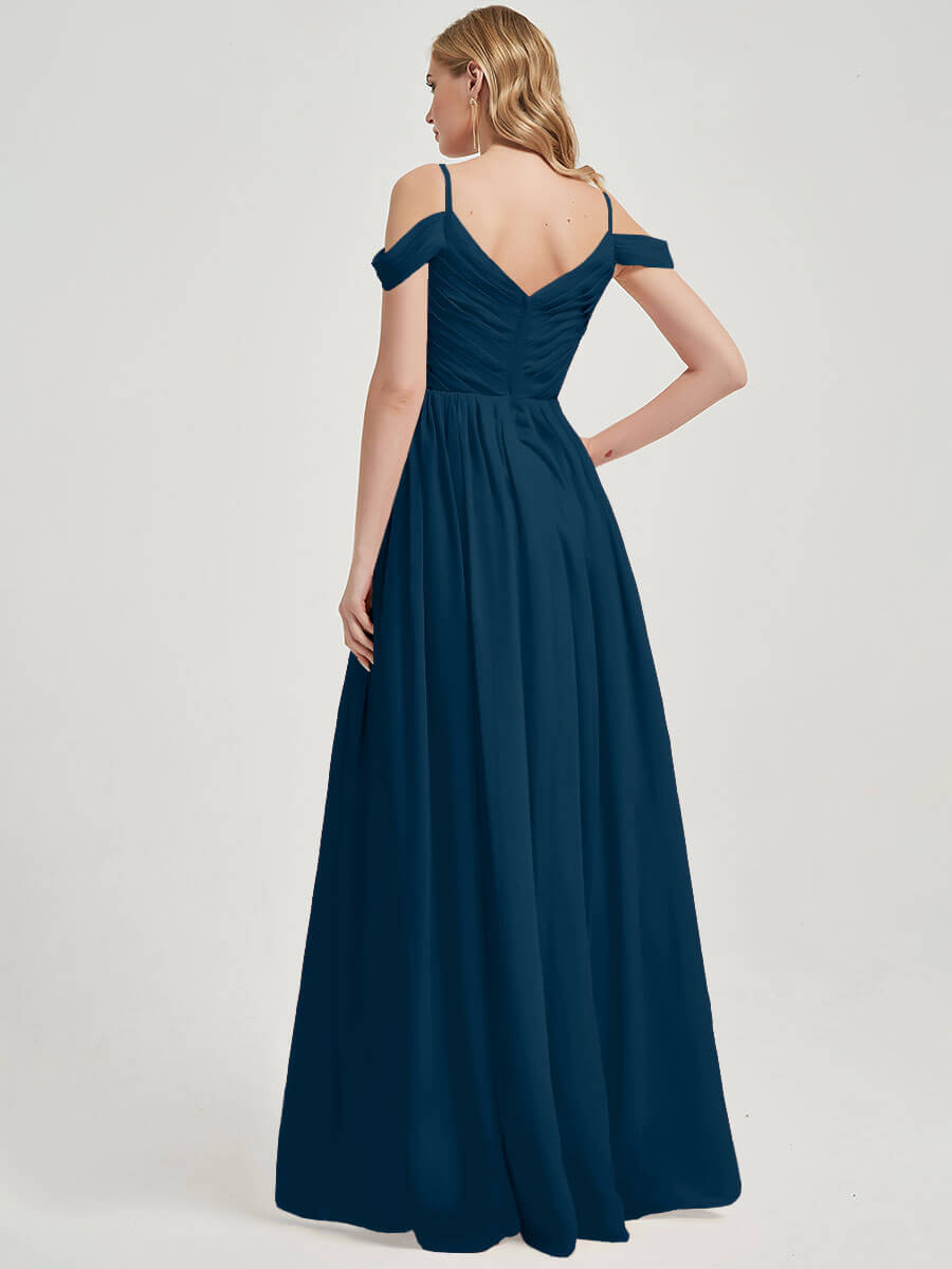 Ink Blue Pleated Pleated Bridesmaid Dress Ellen