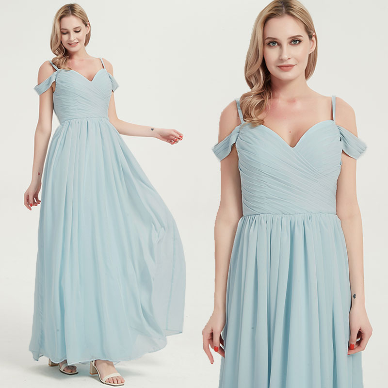 Blush Cold Shoulder Spaghetti Straps Pleated Chiffon Bridesmaid Dress