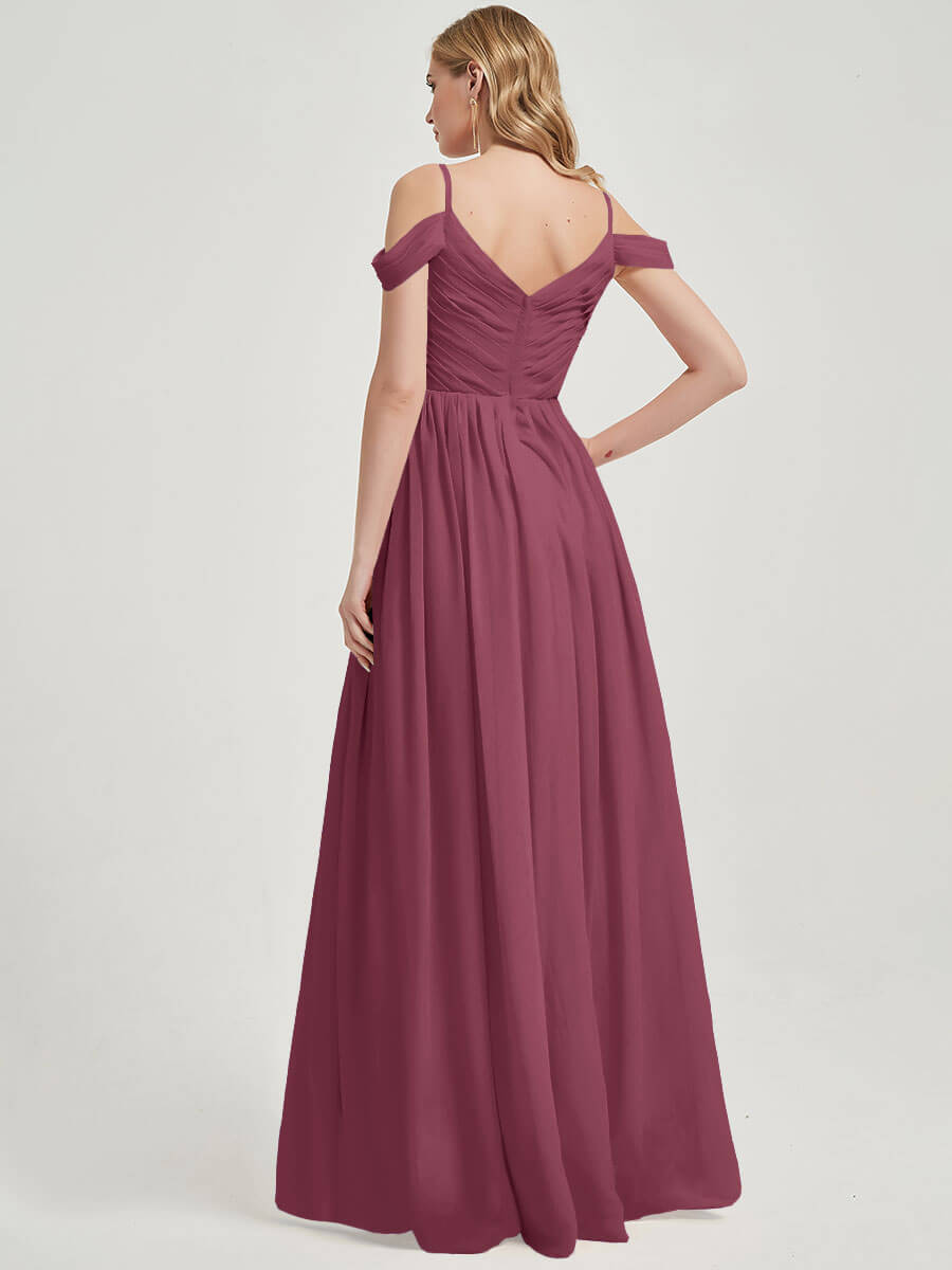 V-neckline with chiffon fabric Pleated Bridesmaid Dress Ellen