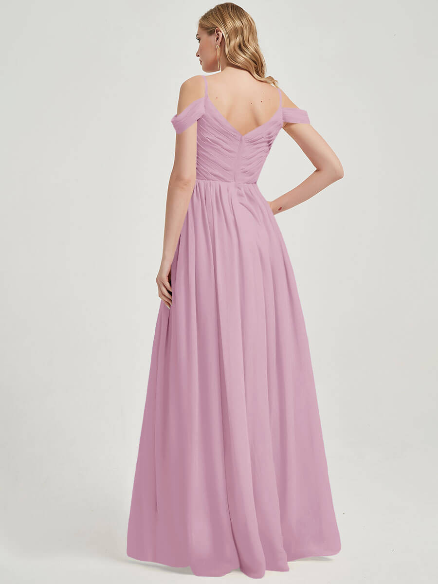 V-neckline with chiffon fabric Pleated Bridesmaid Dress Ellen