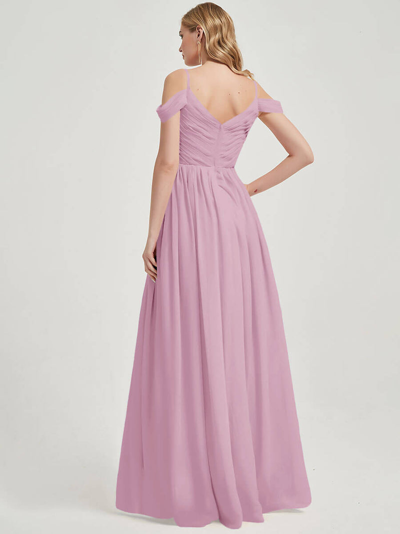 V-neckline with chiffon fabric Pleated Bridesmaid Dress- Ellen