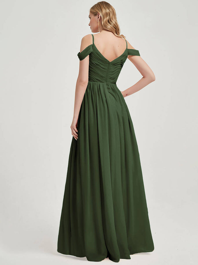 Olive Pleated Bridesmaid Dress Ellen