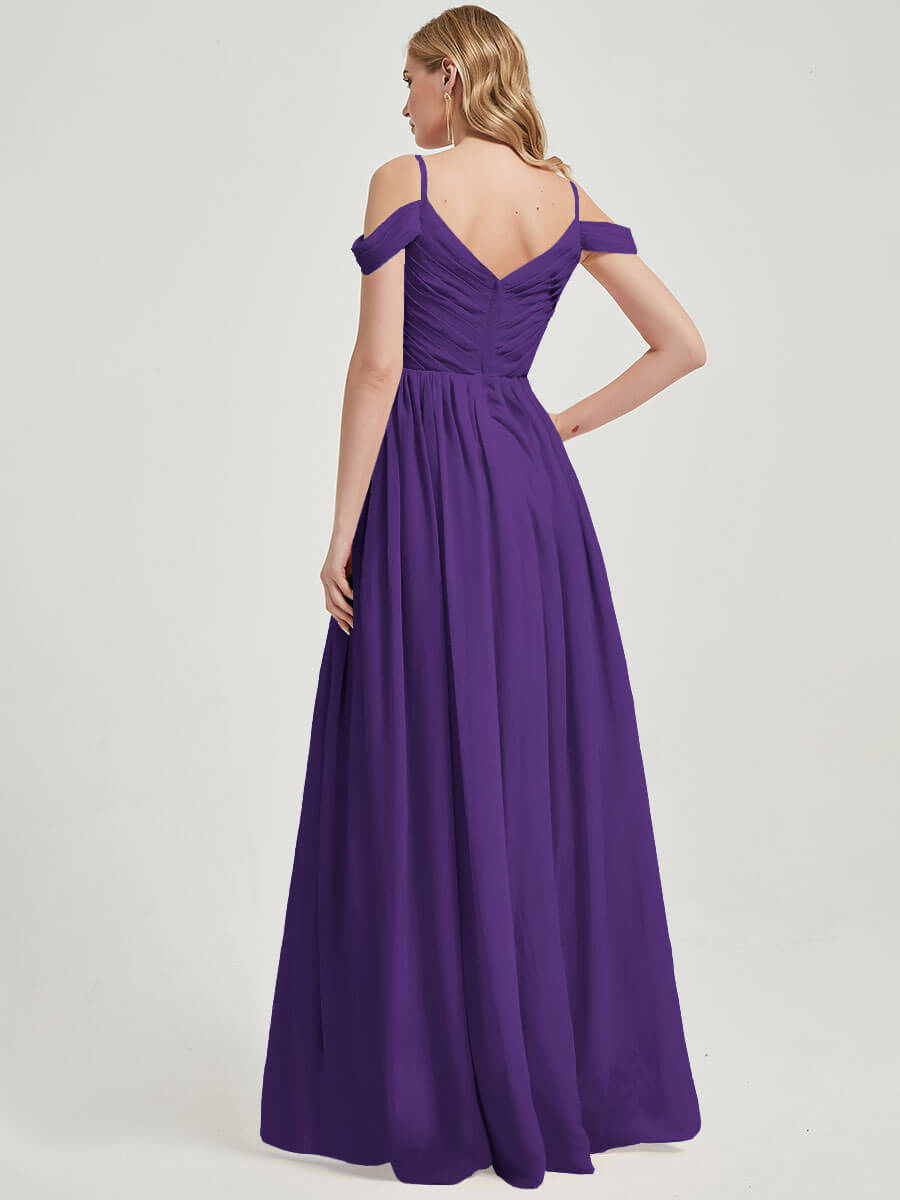 V-neckline with chiffon fabric Pleated Bridesmaid Dress Ellen