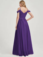 V-neckline with chiffon fabric Pleated Bridesmaid Dress- Ellen