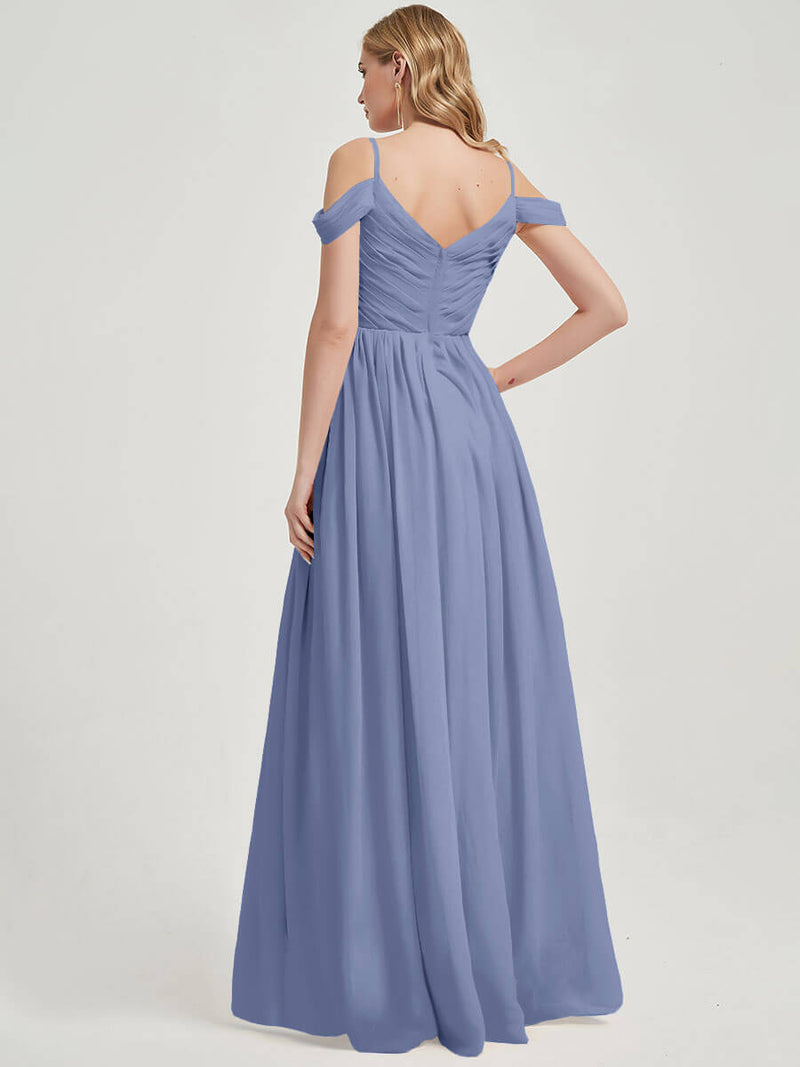 Slate Blue Pleated Bridesmaid Dress 