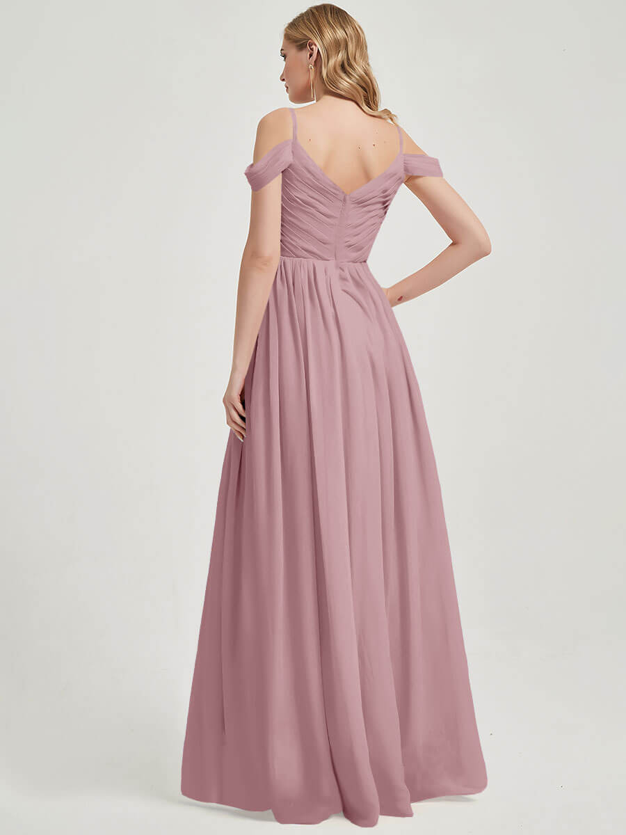 V-neckline with chiffon fabric Pleated Bridesmaid Dress Ellen