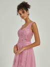 Tulle Lace Sheer V Neck Sleeveless Backless Floor Length Bridesmaid Dress Lana for Women from NZ Bridal
