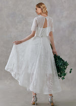 A-Line Scoop Neck Tea Length Lace Wedding Bridal Gowns Use In Two Ways