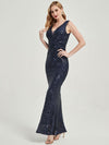 Burgundy Sequin Sleeveless Sheer V-Neck Maxi Mermaid Formal Gown