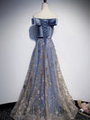 [Final Sale] US14 Velvet Winter Lapel Off Shoulder Blue Velvet Tulle Ball Gown