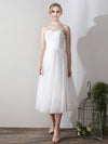 Spaghetti Straps A-Line Tea Length Tulle Little White Wedding Dress 
