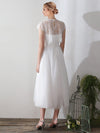 A-Line Tea Length Tulle Little White Wedding Dress with Lace Separated Top