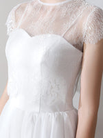 Spaghetti Straps Tulle Little White Wedding Dress with Lace Separated Top