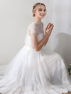 Spaghetti Straps Tea Length Tulle Little White Wedding Dress with Lace Separated Top