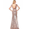 Rose Gold Sequin Back Cowl Neck Long Evening Party Gown for women