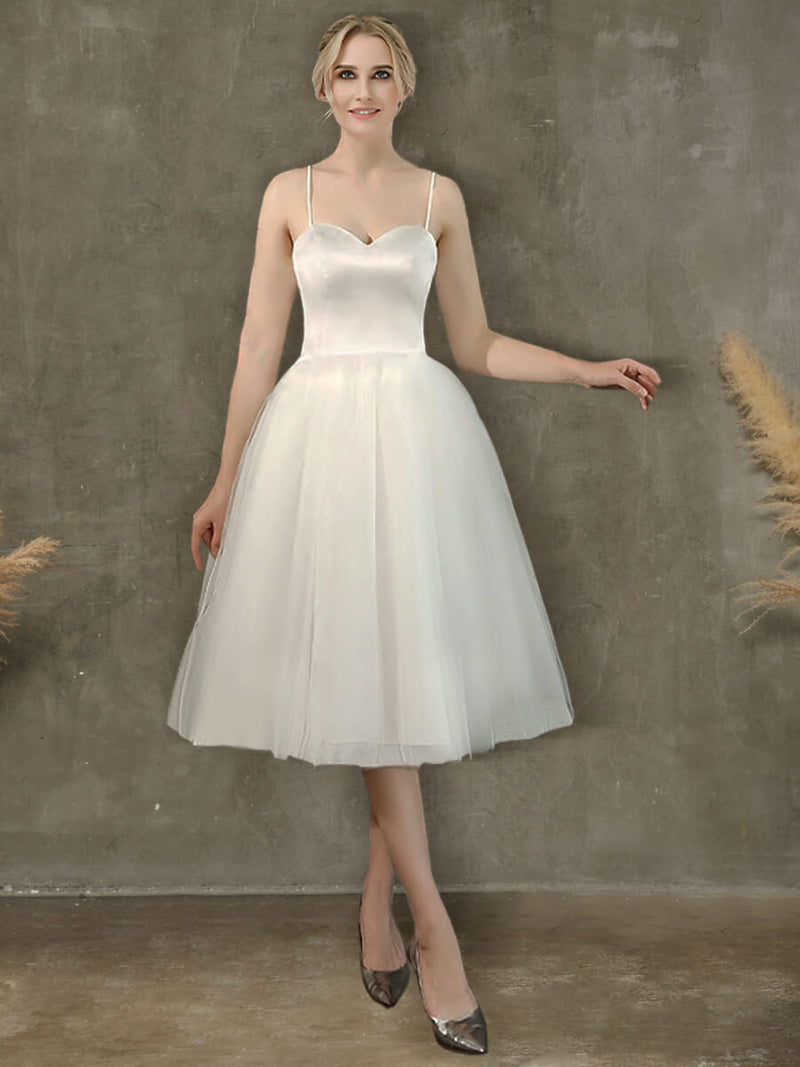 Grace Ballet Spaghetti Straps Sweetheart Satin Tulle Short Bridal Dress