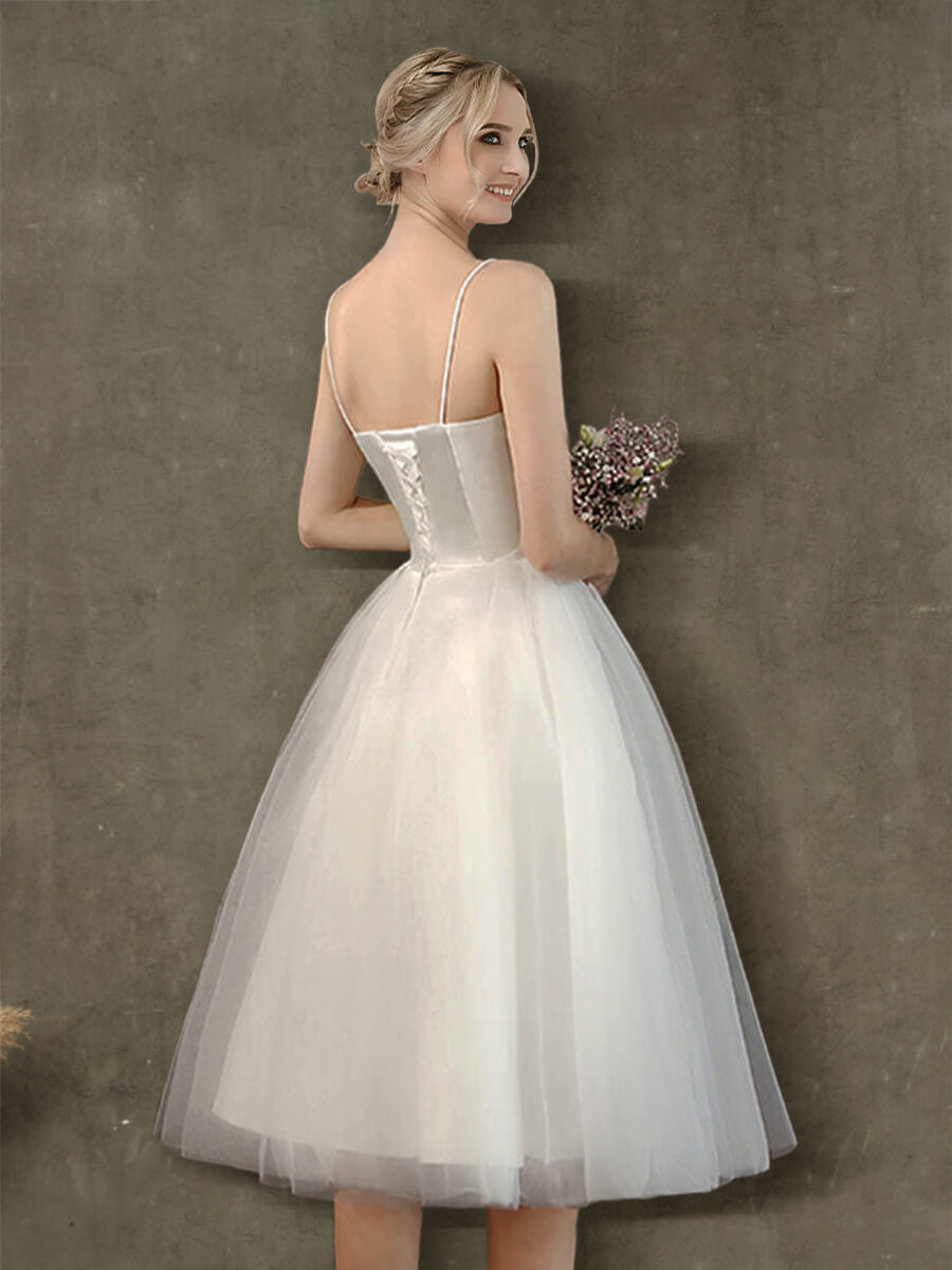 Grace Ballet Spaghetti Straps Sweetheart Satin Tulle Short Bridal Dress