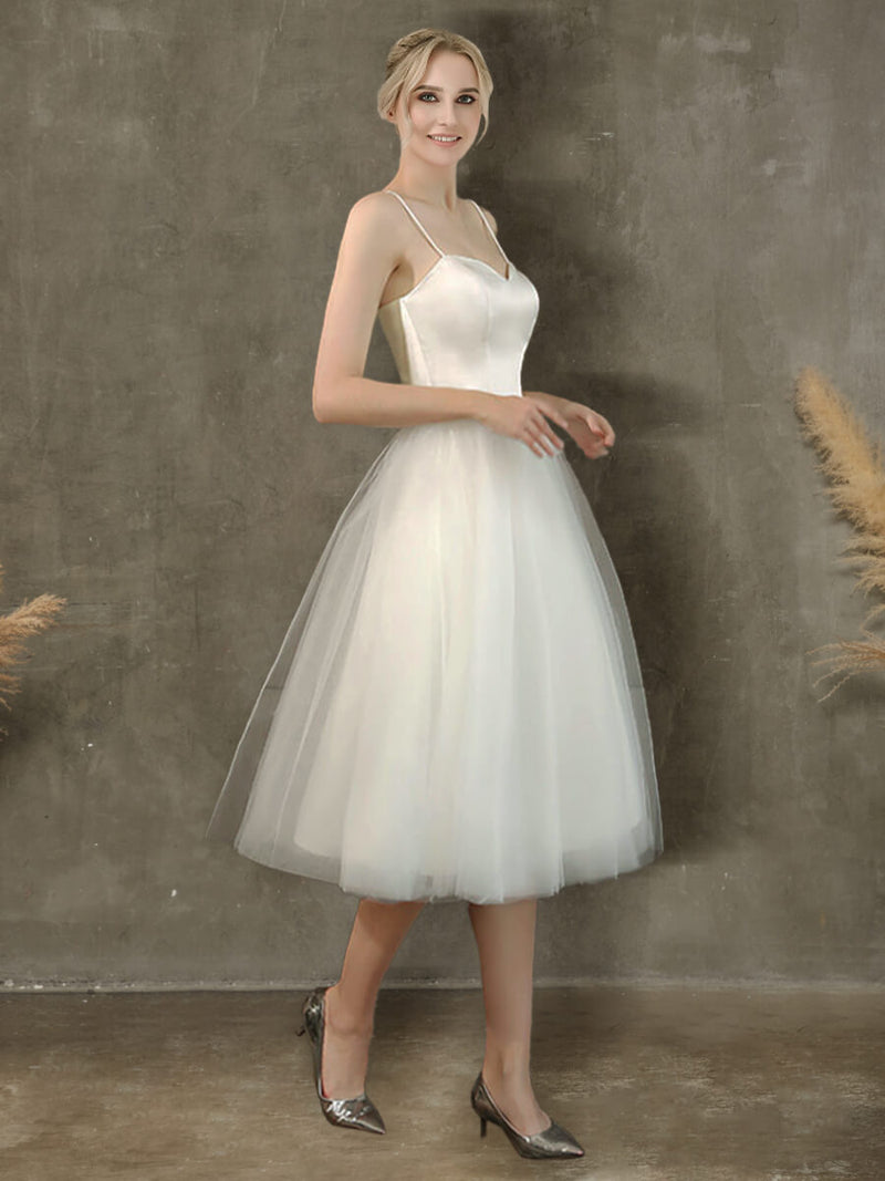 Grace Ballet Spaghetti Straps Sweetheart Satin Tulle Short Bridal Dress for Women from NZ