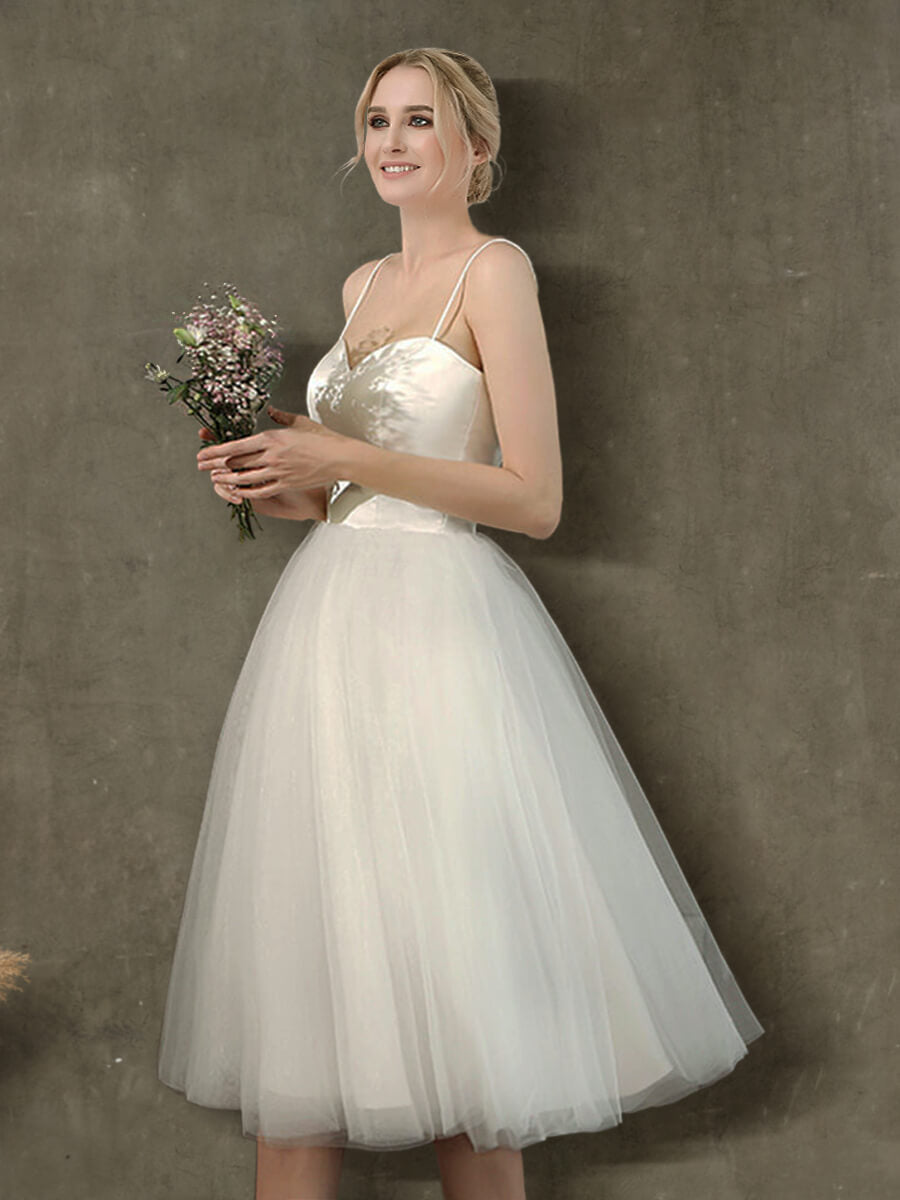A Line Ballet Spaghetti Straps Sweetheart Satin Tulle Short Wedding Go NZ Bridal