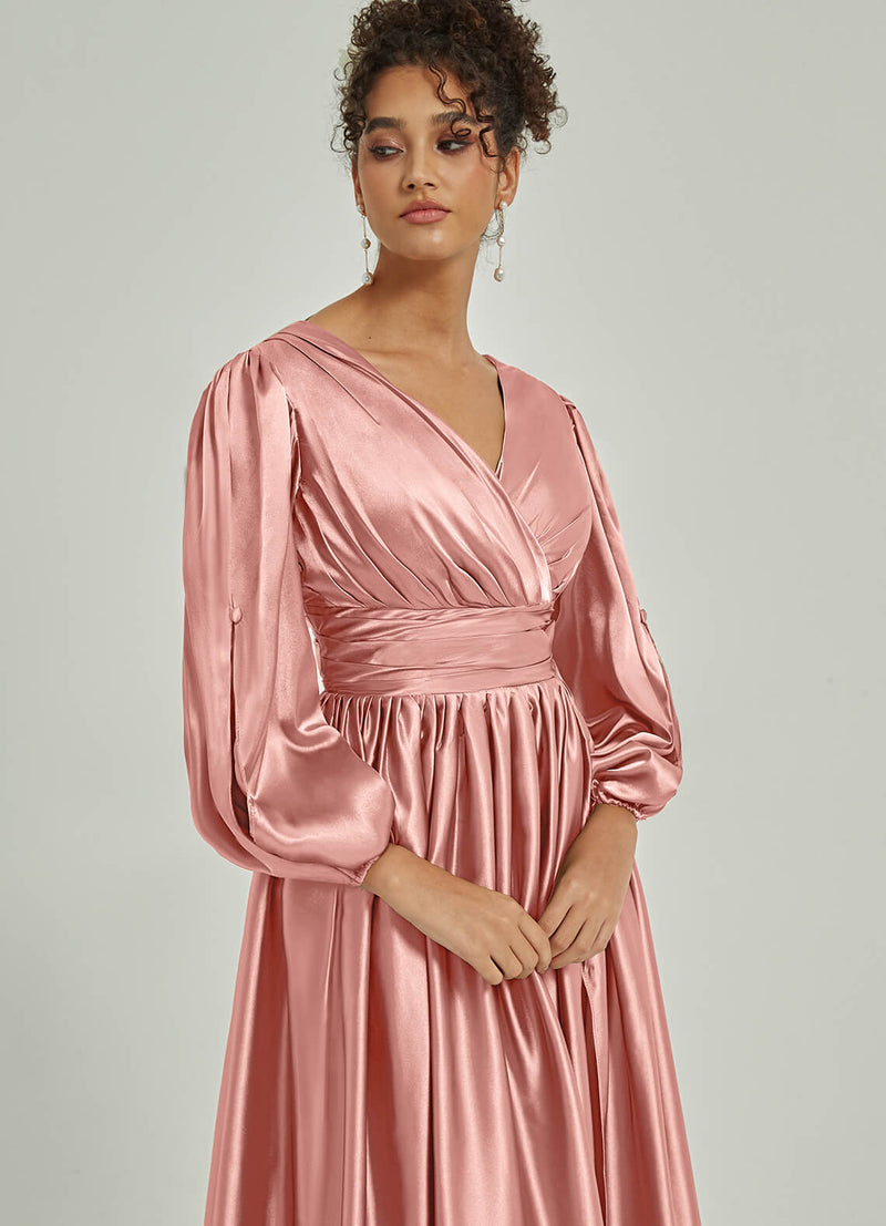 NZBridal Satin bridesmaid dresses AM31004 Dusty Pink details