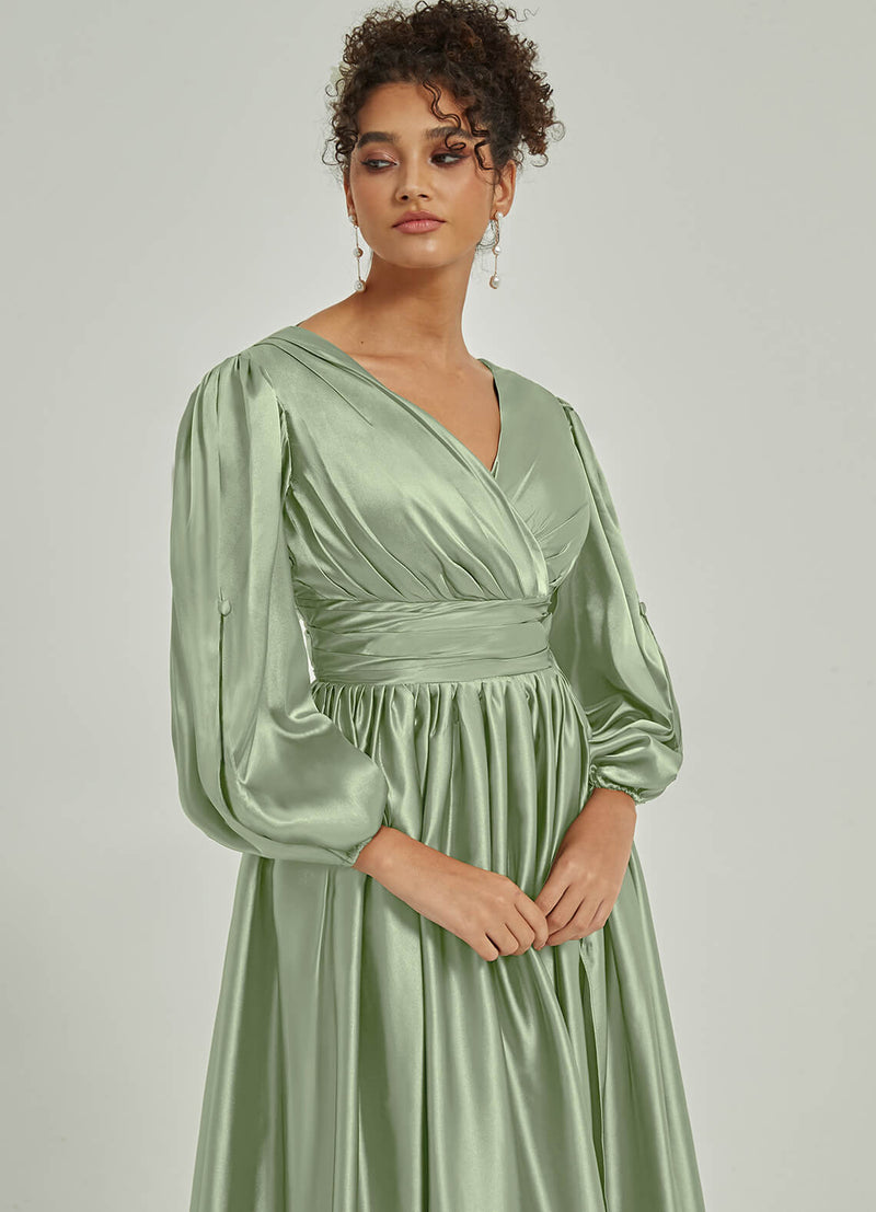 NZBridal Satin bridesmaid dresses AM31004 Josie Sage Green details