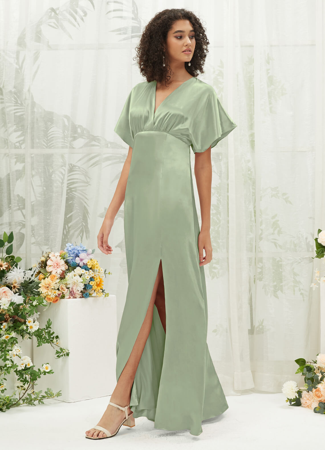 sage green bridesmaid dresses nz BM1050 Sage green . Slim fit satin midi dress HIRE. Bridal & Ball New Zealand