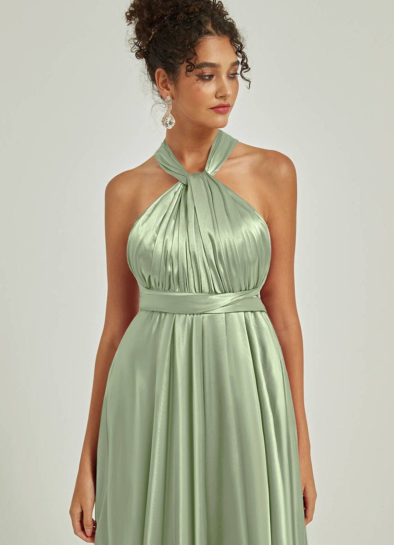 Sage Green Satin Convertible Bridesmaid Dress Multi Ways Wrap A-Line G NZ Bridal Sage Green Satin Convertible Bridesmaid Dress Multi Ways Wrap A-Line G NZ Bridal