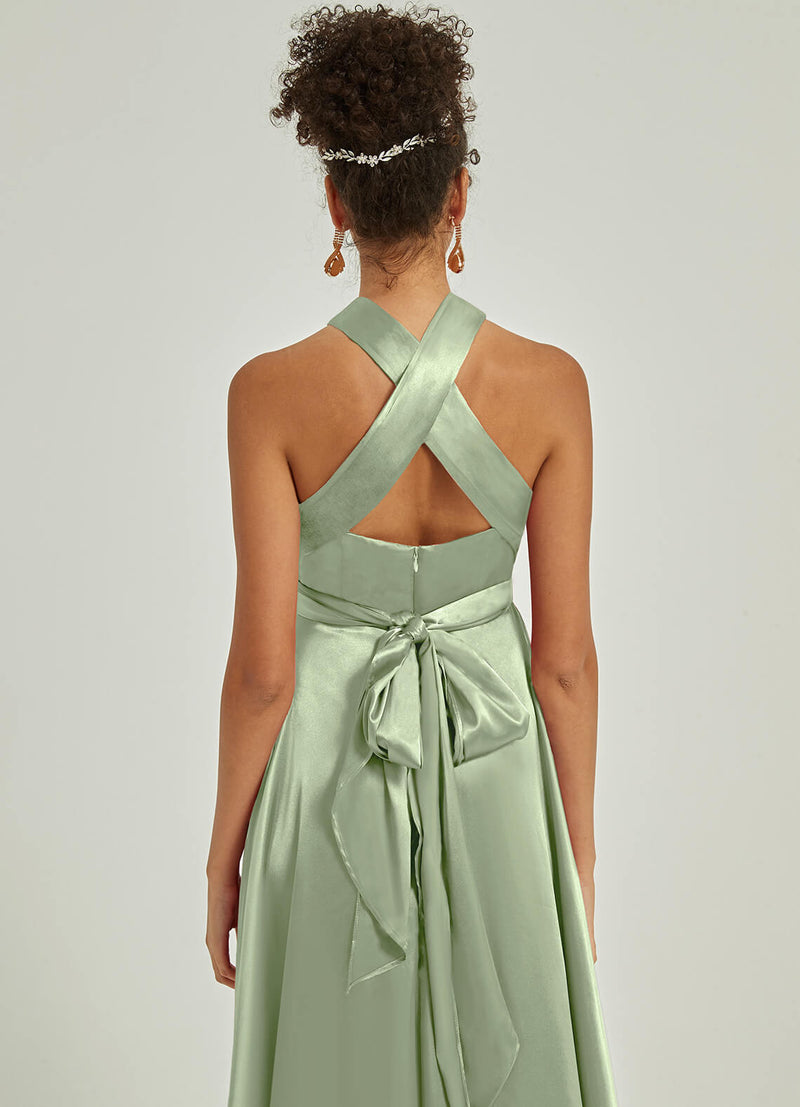 Sage Green Satin Convertible Bridesmaid Dress Multi Ways Wrap A-Line G NZ Bridal Sage Green Satin Convertible Bridesmaid Dress Multi Ways Wrap A-Line G NZ Bridal