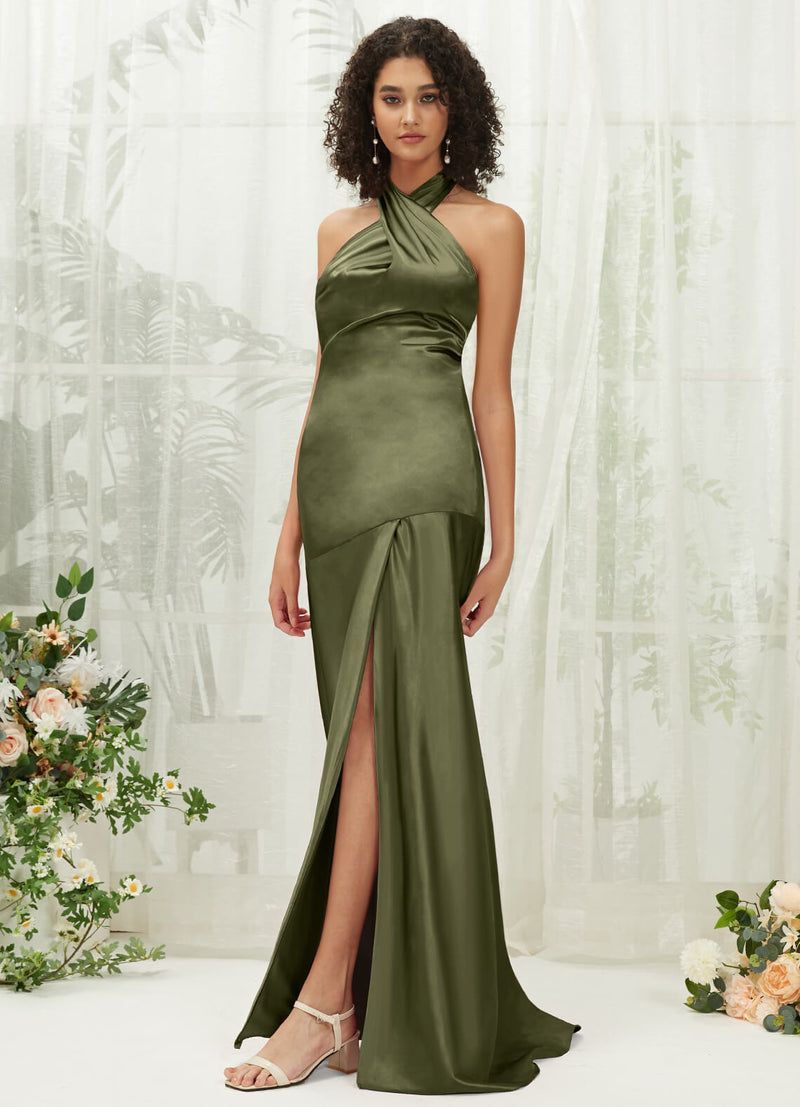  NZBridal Satin bridesmaid dresses R30517 Athena Olive Green d