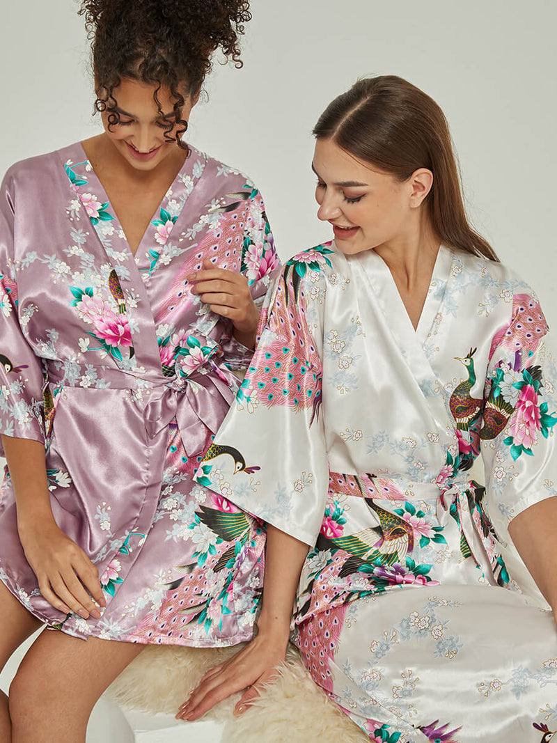 Midi&Tea Length Floral Silk Bridal Party Robes Bridesmaid Robes 18 Colors In