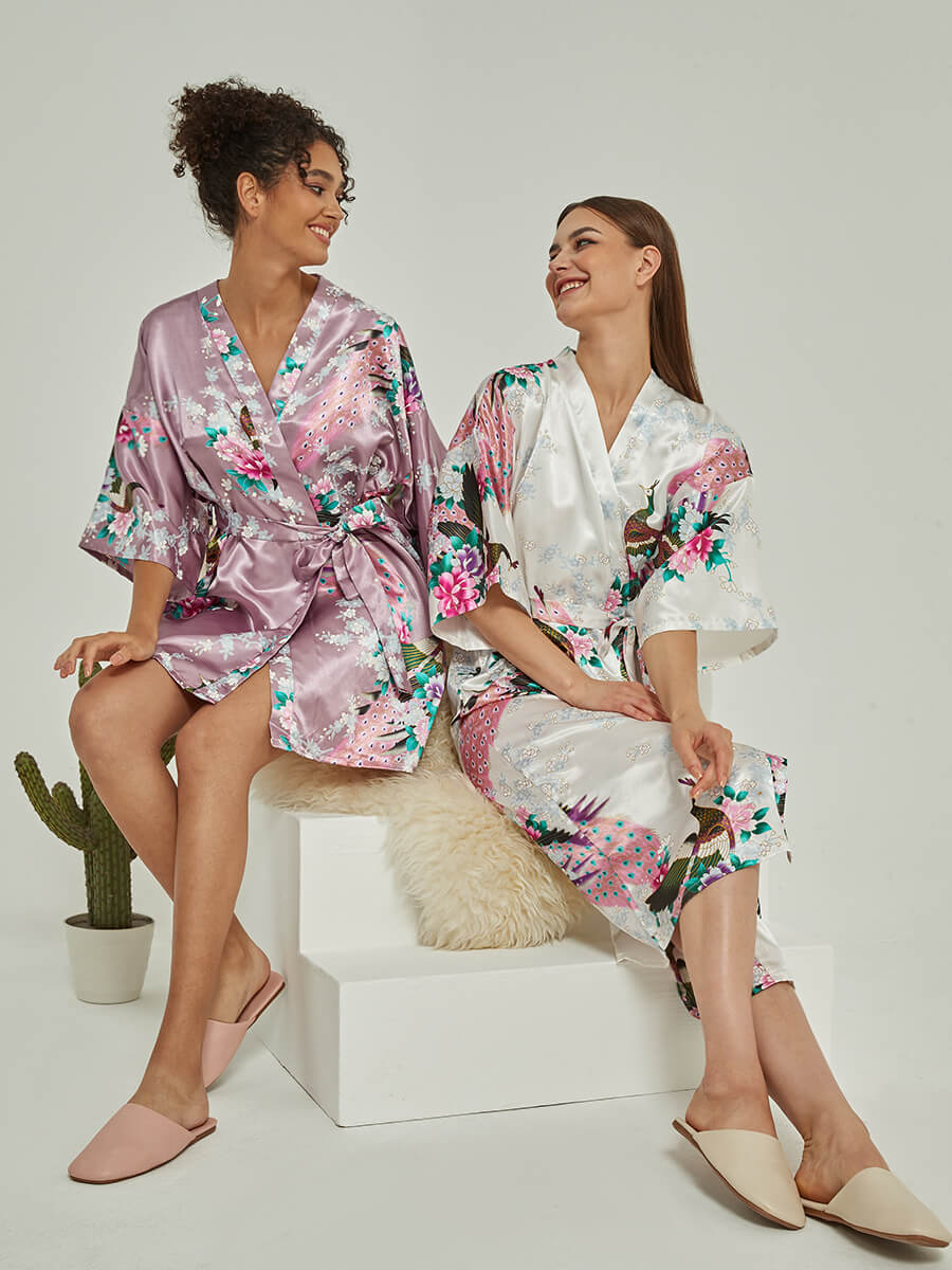 Set of 2 More Floral Silk Bridal Party Robes Bridesmaid Robes 18 Colors In