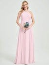 Blush Halter Pleated Keyhole Back Chiffon Bridesmaid Dress - Mackenzie