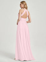 Blush Halter Pleated Keyhole Back Chiffon Bridesmaid Dress - Mackenzie