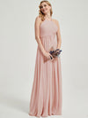 Floor length chiffon and thin straps halter neck pleated empire Bridesmaid Dress