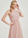 Halter Pleated Keyhole Back Chiffon Bridesmaid Dress