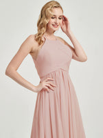 Halter Pleated Keyhole Back Chiffon Bridesmaid Dress