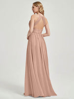 English Rose Halter Pleated Keyhole Back Chiffon Bridesmaid Dress - Mackenzie