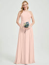 Pearl Pink Halter Pleated Keyhole Back Chiffon Bridesmaid Dress - Mackenzie