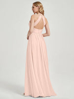 Pearl Pink Halter Pleated Keyhole Back Chiffon Bridesmaid Dress - Mackenzie