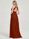 Rusty Red Halter Pleated Keyhole Back Chiffon Bridesmaid Dress - Mackenzie