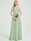 Sage Green Halter Pleated Keyhole Back Chiffon Bridesmaid Dress - Mackenzie