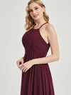 Floor length chiffon and thin straps halter neck pleated empire Bridesmaid Dress