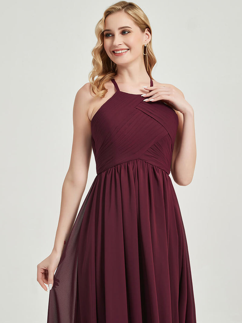 Cross-pleated halter neck and back closure Bridesmaid Dress